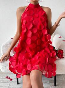 Calvaya Women's Three-Dimensional Flower Halter Neck Dress For New Year Clothes