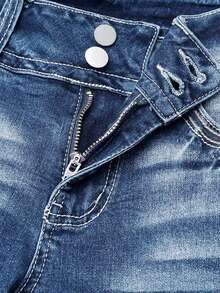 Elegant High Waist Stretch Flared Jeans - Women's Vintage Washed Bootcut Denim Pants, Classic Retro 70s Style, Comfortable Skinny Fit Casual Trousers - 中等水洗藍 - 查看 5