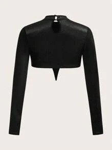 SHEIN ICON Top Ajustado Negro Con Brillos Y Recortes Para Mujer - Negro - Ver 2