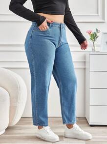 SHEIN Cottnline Women'S Plus Size Tapered Leg Jeans - Medium Wash - View 6