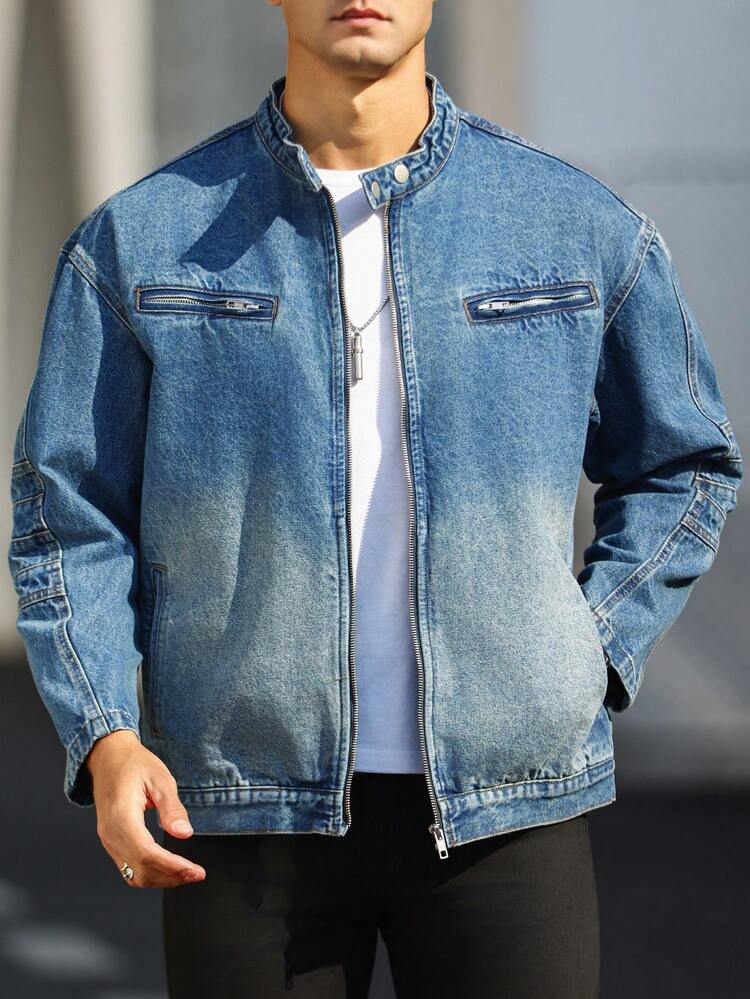 Loose Men's Zipper Front Denim Jacket