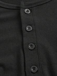 Manfinity Homme Men Asymmetric Hem Plain Longline Short Sleeve T-Shirt, For Going Out, For Friends, Henley Top - Black - View 4