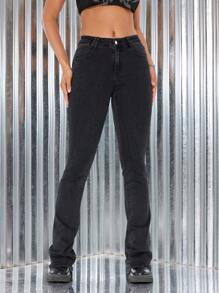 SHEIN EZwear Women's Solid Color Slim Jeans - Black - View 5