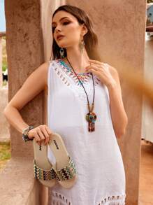 Styleloop 女性厚底楔形跟拖鞋和涼鞋,花卉亞麻帶裝飾 - 彩色 - 查看 8