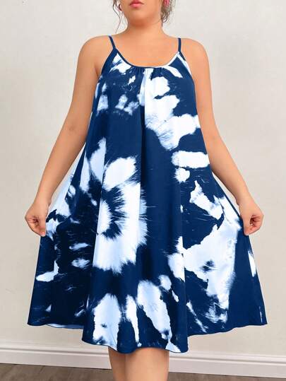 EMERY ROSE Plus Size Tie Dye Spaghetti Dress, Summer