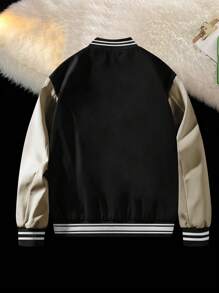 Claim Dot Männer Jacke Mit Farbblock Und Buchstaben Bedruckung, Lockerer Schnitt - Schwarz - Übersicht 2