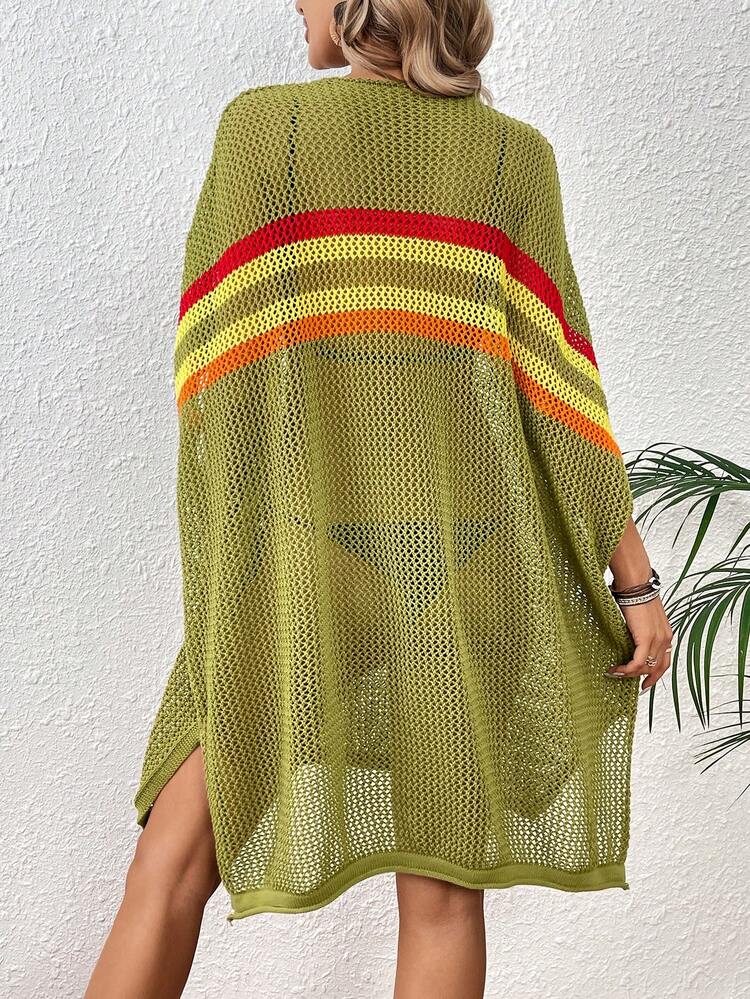Women's Striped Color Block Batwing Sleeve Knit Pullover Fall Winter Sweater