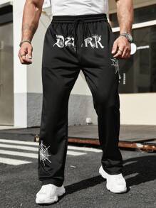 SHEIN Manfinity LEGND Nam Kích thước lớn Eo dây rút Quần thể thao Với Lá thư & In mạng nhện - màu đen - Xem 1