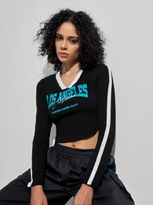 Forever 21 Quý cô Lá thư In Giải trí Thể thao Áo thun - màu đen - Xem 6