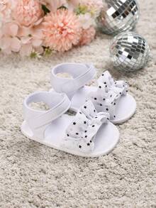 夏季新生儿星星印花防滑凉鞋，带软布鞋底，0-1 岁 - 白色 - 查看 6