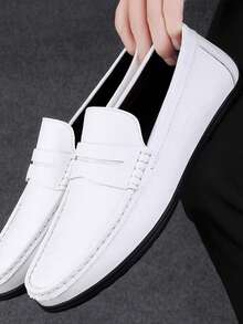 男士軟底時尚商務皮鞋,時尚休閒豆豆鞋,男士商務休閒鞋,男士樂福鞋 - 白色 - 查看 2
