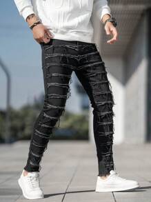 Manfinity LEGND Nam Frayed Hem Quần jean - màu đen - Xem 4