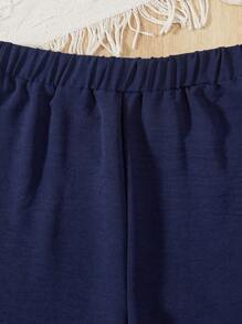 SHEIN 少女時裝優雅印花上衣褲子套裝 - 藍色 - 查看 3