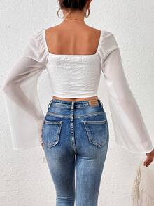 SHEIN Privé 波浪形袖子背心短上衣 - 白色 - 查看 2