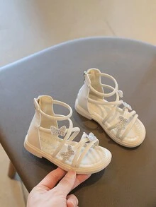 Girls' White Bow-Decorated Roman Sandals, Fashionable And Versatile - Beige - View 3
