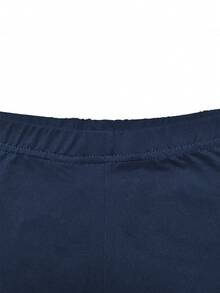 Solid Round Neck Tee & Leggings - Navy Blue - View 6