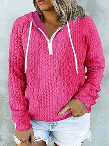 EMERY ROSE Plus Size Drop Shoulder Long Sleeve Hooded Sweatshirt - Hot Pink - View 1