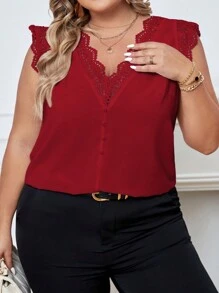 SHEIN Clasi Plus Size Women's Lace Panel Shirt
