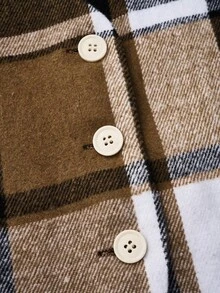 SHEIN Frenchy Women's Plaid Single-breasted Vest Jacket - Khaki - View 5