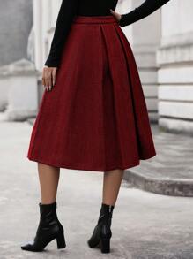 SHEIN Clasi 女式人字紋百褶裙 - 酒紅色 - 查看 2
