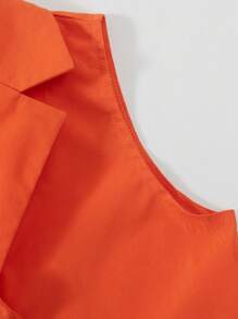 SHEIN Tween Girls' Sleeveless Shirt With Turn-Down Collar And Pants Two-Piece Set - Orange - View 7