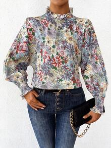 SHEIN LUNE 花卉印花立領襯衫 - 彩色 - 查看 5