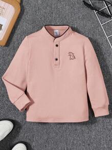 SHEIN Con trai Giải trí Và Thoải mái Đồ họa khủng long Đứng cổ áo Tay áo dài Áo - Hồng - Xem 1