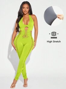 SHEIN SXY 女士露背連身緊身跳躍裝 - 黃色 - 查看 1