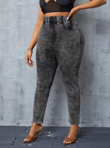 SHEIN SXY Women's Plus Size Stretchy Skinny Jeans - Black - View 4