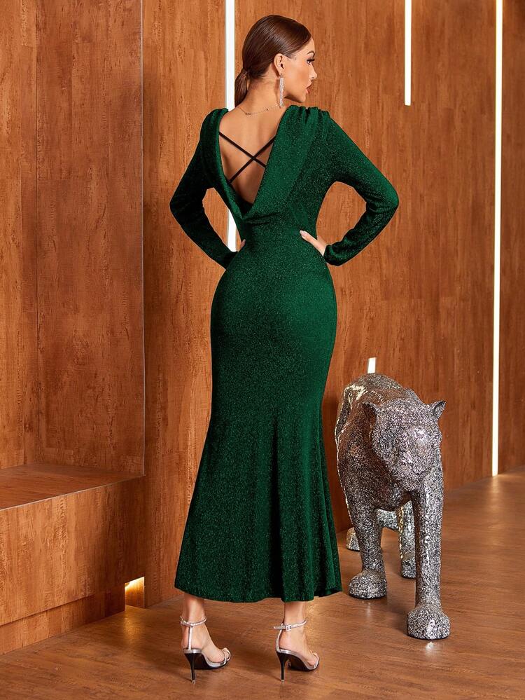 Drapey Back Cutout Glitter Dress Fall Cloth For Women