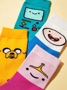 ADVENTURE TIME X SHEIN 4 Pairs/Set Women's Cartoon Graphic Crew Socks, Gifts