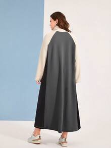 Mulvari Kích thước lớn Màu sắc Chặn Ống cổ Raglan Tay áo dài Đầm - Màu xám đen - Xem 2