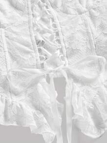 SHEIN MOD Women's White Lace-Up Lace Camisole Tank Top - White - View 4