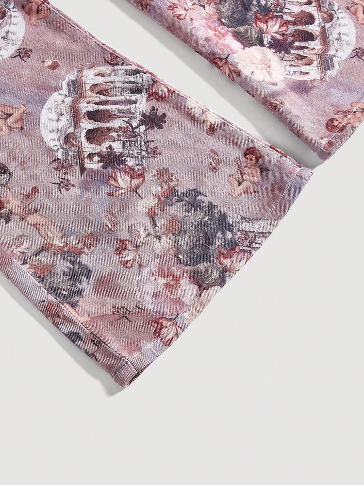 Plus Size Women'S Angel Printed Flared Jeans