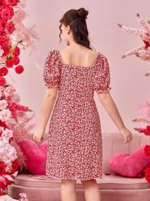 Vestido Rojo De Flores Impresas Para Adolescentes - Multicolor - Ver 2