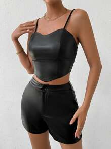 SHEIN Unity Women'S Slim-Fit Pu Leather 2-Piece Set - Black - View 3