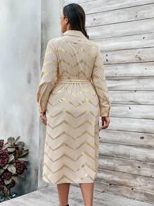 EMERY ROSE Plus Size Women'S Wrap Dress With Gold Foil Printed Floral Pattern - Apricot - View 2