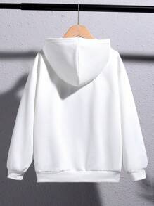 SHEIN Cậu bé Tween Giải trí Phong cách đường phố In áo có mũ Đan Áo nỉ Với Nhân vật Mẫu - trắng - Xem 2