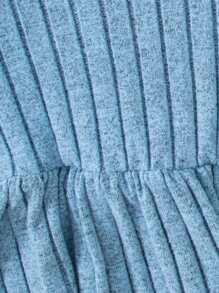 嬰兒女孩荷葉邊圓領長袖上衣和褲子套裝,實色舒適的兩件套裝 - 淺藍色 - 查看 7