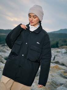 In My Nature Áo khoác thể thao có mũ trùm đầu ngoài trời dành cho nữ có khóa kéo phía trước và in chữ - màu đen - Xem 4