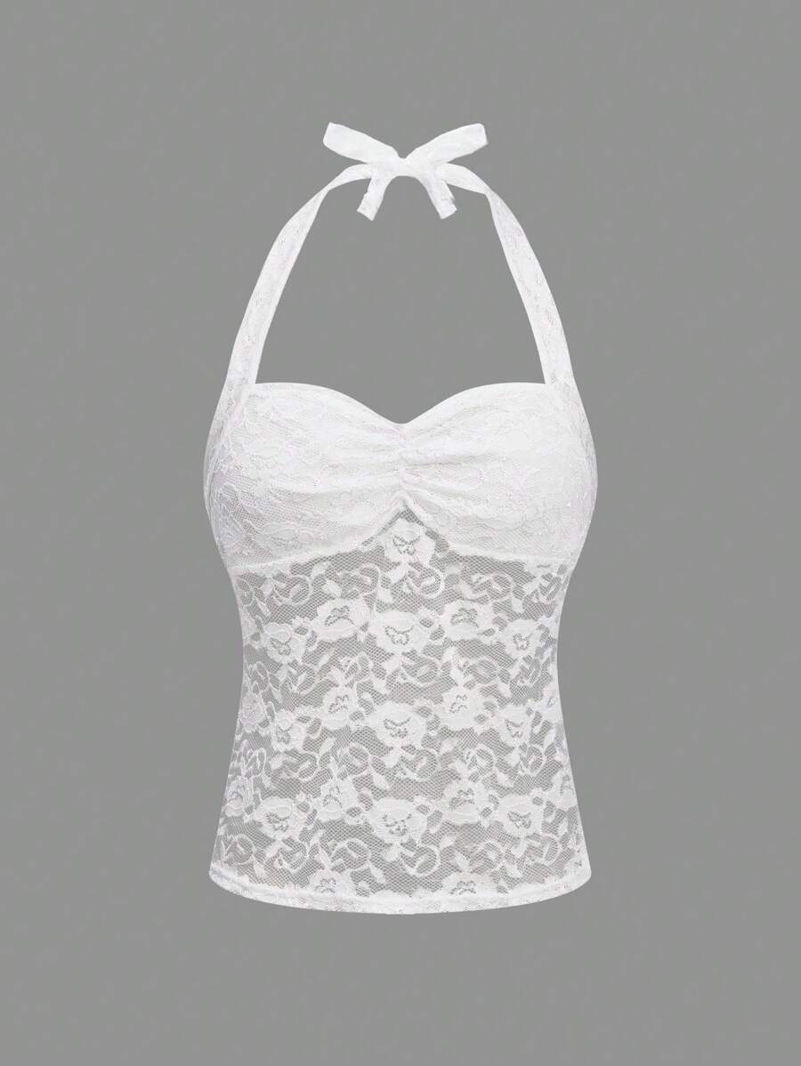 SHEIN Unity Women's Lace Halter Top - White - View 1