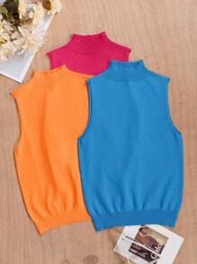 SHEIN Clasi Women's Stand Collar Solid Color Knitted Top Three-Piece Set - Multicolor - View 7