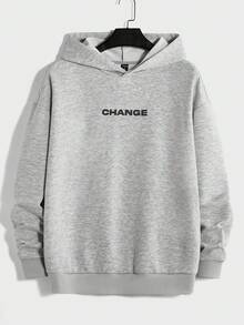 Manfinity RebelGame Loose Fit Men's Slogan Printed Knitted Hoodie - Light Grey - View 2