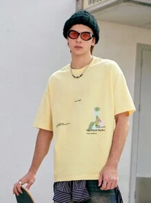 INFLATION Men's Loose-Fit Slogan Print Drop Shoulder Casual Summer T-Shirt - Apricot - View 2