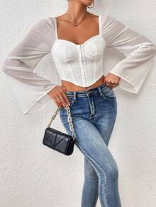 SHEIN Privé 波浪形袖子背心短上衣 - 白色 - 查看 5