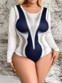 Flirla Kích thước lớn In Đồ họa Tay áo dài Áo liền quần vừa vặn - Nhiều màu - Xem 3