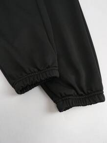 SHEIN Tween Boys' Casual Game Console Patterned Long Sleeve Hooded Sweatshirt And Sweatpants 2pcs/Set, Suitable For Autumn And Winter - Black - View 6