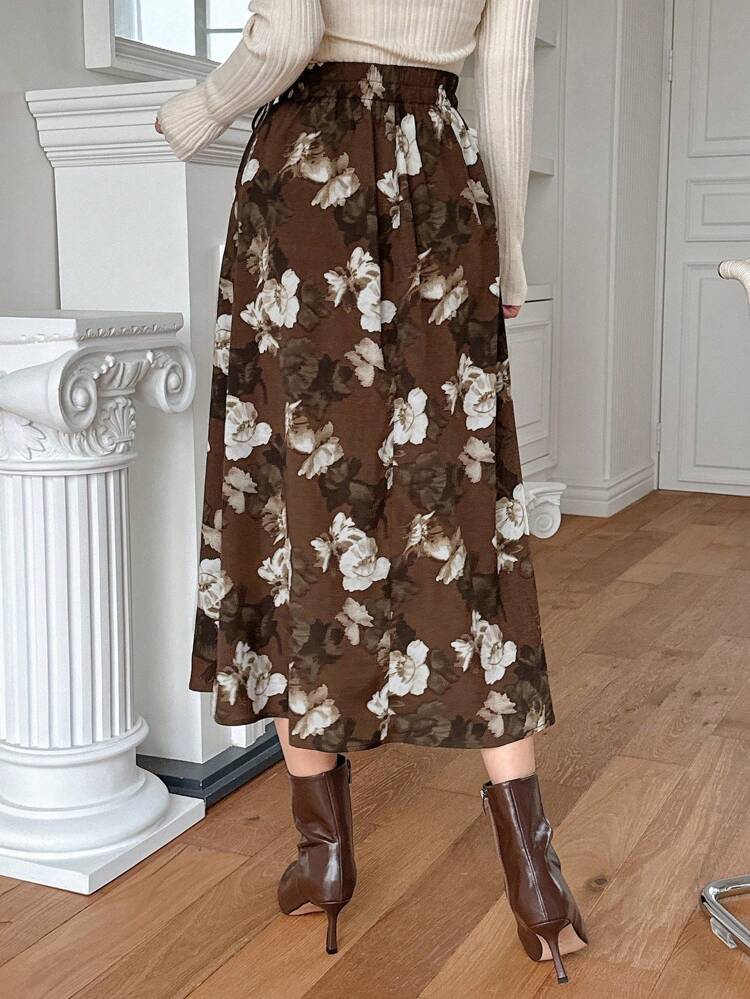 Women's Floral Print Wrap Lace-Up Skirt