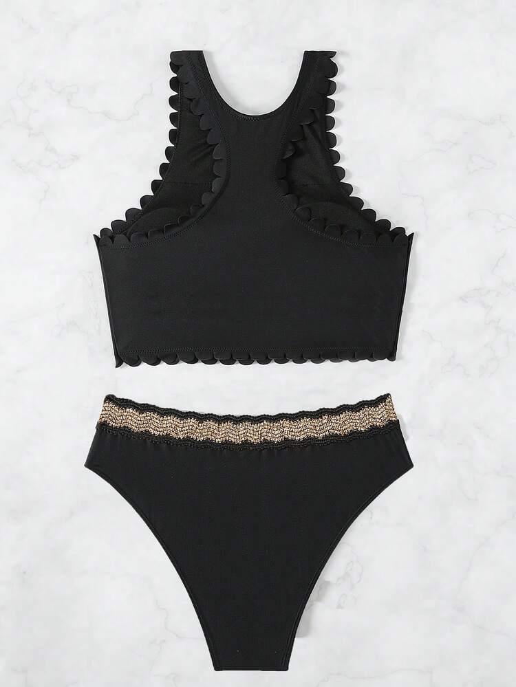 Ladies' Woven Strap Patchwork Bikini Set Carnival Summer