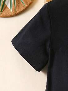 SHEIN 男童（小）小熊字母印花t卹 - 黑色 - 查看 3